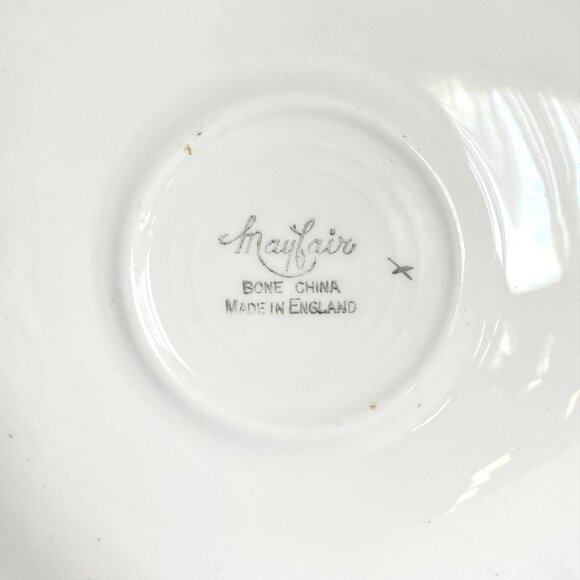 Mayfair England Pink Flower Footed Teacup Saucer Bone China No1932 Gold Trim - Picture 12 of 16